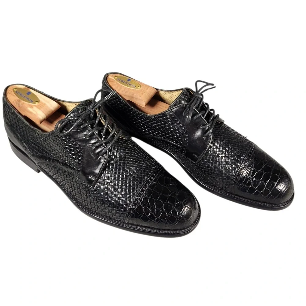 Mezlan Marina D-91M Genuine Crocodile Woven Leather Cap Toe Oxfords Men's 9.5 M